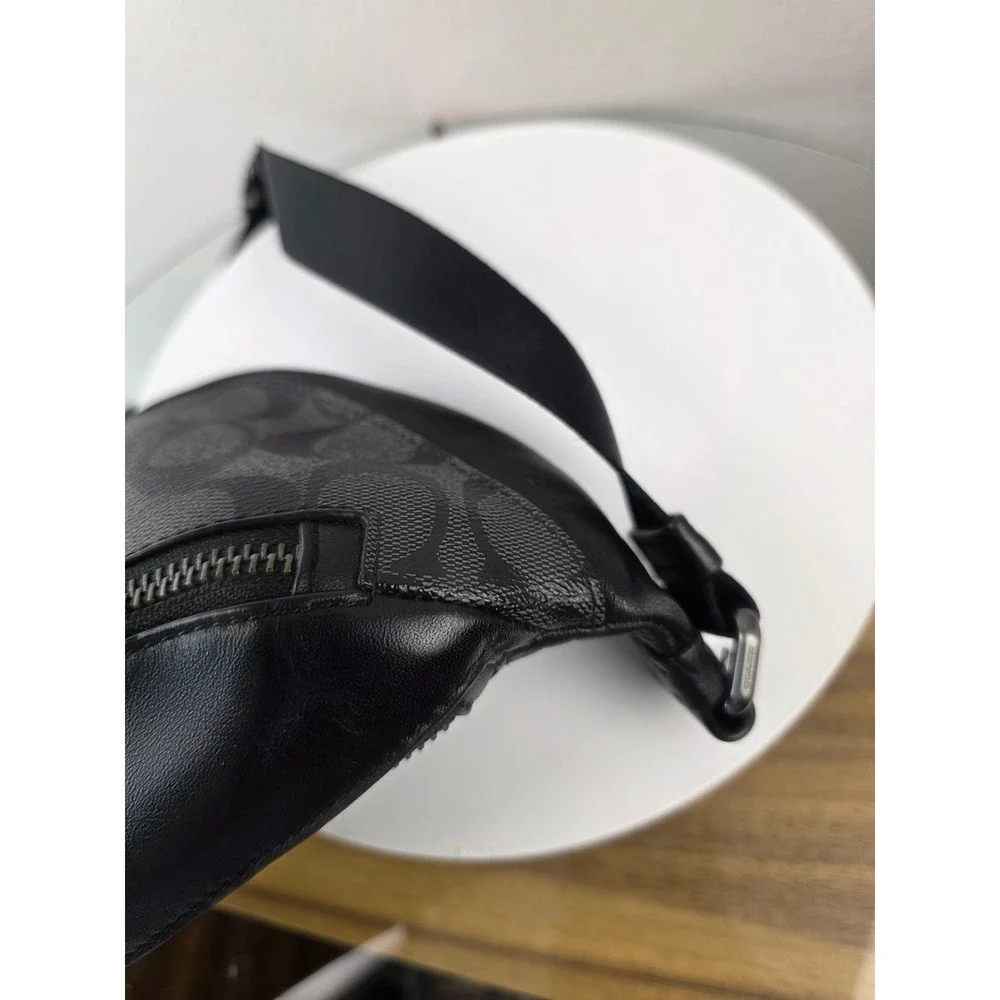 Coach West Belt Bag Signature Canvas Leather Charcoal Black  Gray Fanny Pack - Picture 6 of 13